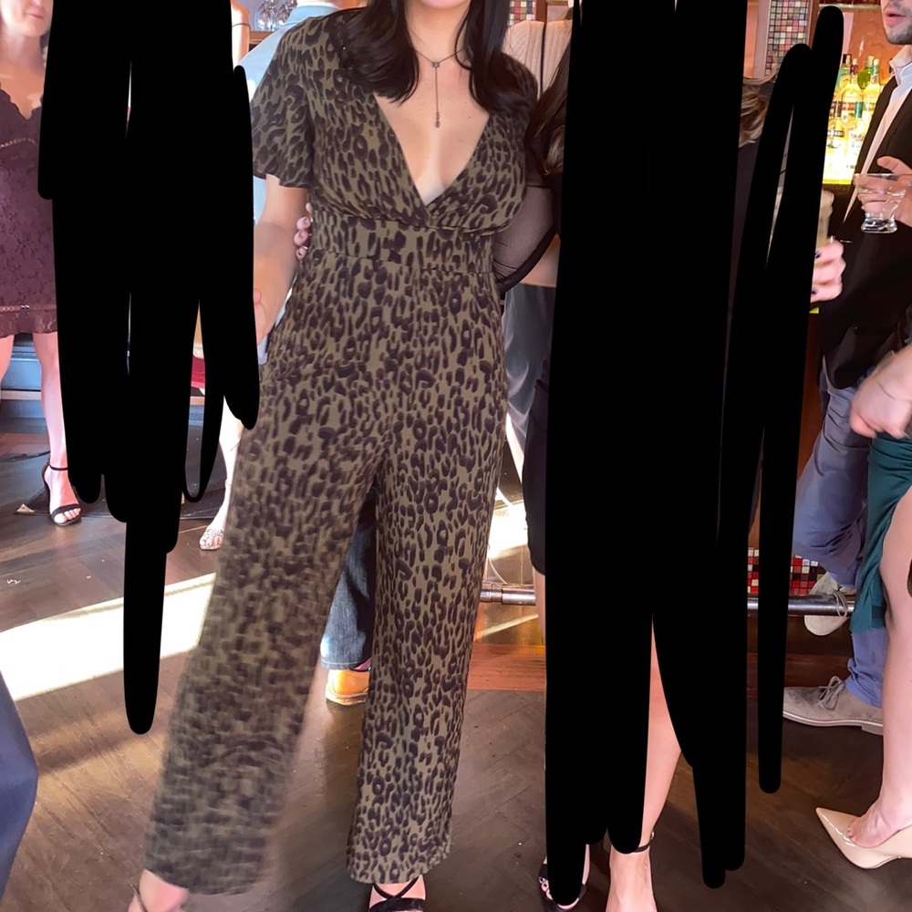 Jumpsuit Olive Green Leopard Print - image 1